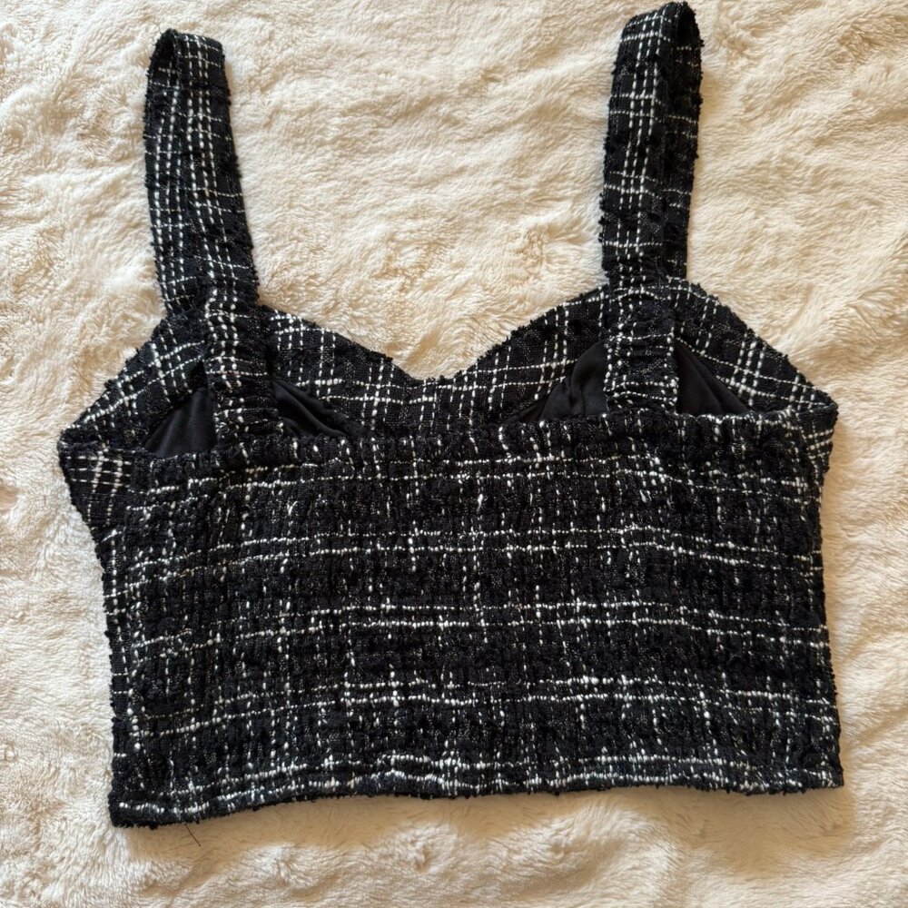 Abercrombie & Fitch Tweed Tank Crop Top Sweetheart Neck Black Plaid Size M